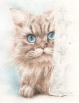 レース越しの猫の絵　猫の肖像画・似顔絵　水彩画　cat-watercolor-no.3