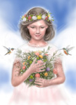 天使とハチドリの絵　cg fantasy angel hummingbird