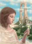 天国の門と光の花を持つ天使の絵　cg-fantasy-angel-light-flower-heaven-gate