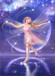 月の前で妖精のダンスの絵　cg-fantasy Fairydance　in front of the　moon