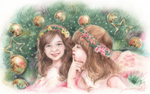 天使とクリスマスツリー　水彩画　angel-christmas-tree-watercolor