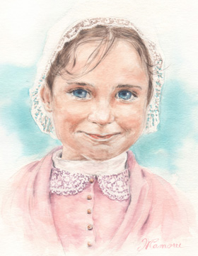 民族衣装を着た微笑みの少女　　girl-ethnic-coutume-watercolor