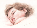 眠る子供　人の絵　子供の絵　人物肖像画・似顔絵　水彩画　sleep-child-watercolor-1
