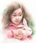 白ウサギを抱く少女の水彩画　watercolor-white-rabbit-girl-17
