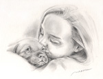 犬と少女の絵　鉛筆画・似顔絵・肖像画　dog-child-pencil