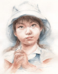 願をする少女の絵　 人物肖像画・似顔絵　水彩画　other girl-portrait-watercolor
